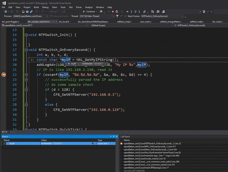 Creating a Custom OpenBeken Driver in Visual Studio Screenshot of Visual Studio with OpenBeken driver source code