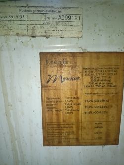 Tabliczka znamionowa kuchenki gazowo-elektrycznej Mastercook model A099121