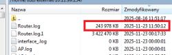 Zrzut ekranu okna folderu z plikiem Router.log o rozmiarze 243 978 KB