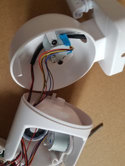 IP Camera Interior Interior of an IP camera with visible circuit board and wiring.