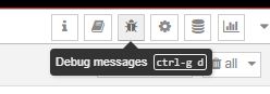 Screenshot showing a bug icon labeled Debug messages in Node-RED.