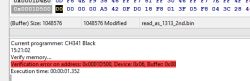 Screenshot showing a memory verification error in the CH341 Black programmer.