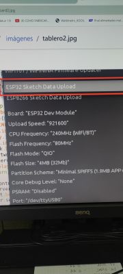 Selected “ESP32 Sketch Data Upload” option in Arduino IDE menu