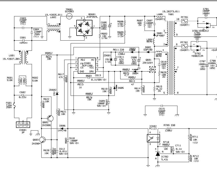 Monitor Asus vw222s, usterka przetwornicy na NCP1200