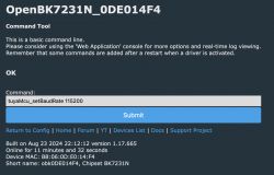 Screenshot of the OpenBK7231N_0DE014F4 command tool interface.