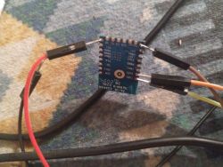Connected ESP8266 Wi-Fi module with jumper wires ESP8266 module connected with jumper wires for power and data