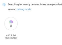 Pairing screen showing bulb A60 9.5W RGB+CW BK detected
