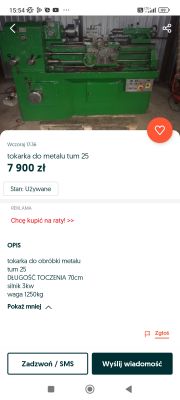 Zielona tokarka do metalu TUM 25 w ogłoszeniu online, cena 7900 zł.