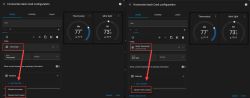 Comparison of thermostat and mini split card configuration showing available feature options after clicking ADD FEATURE.