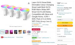 Amazon Ad: Lepro GU10 RGBWW Wi-Fi LED Bulbs Amazon advertisement for Lepro GU10 RGBWW LED bulbs.