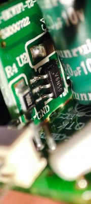 Circuit Board with Electronic Components Close-up of a circuit board with visible electronic components.