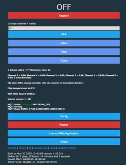 OpenBK interface showing control buttons and system parameters