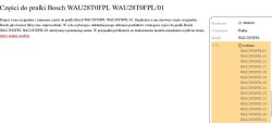 Lista modeli pralki Bosch WAU28T0FPL z rozwijanym menu wyboru E-Nr