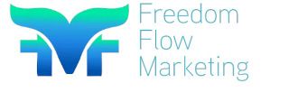 Freedom Flow Marketing logo with gradient F mark and teal-blue wing shapes