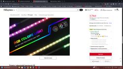 Zrzut ekranu strony AliExpress z ofertą taśmy LED RGB i ceną 3,76 zł