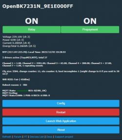 User interface with device status information from OpenBK7231N.