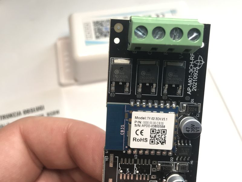 EC79901 LED Controller with Open Case EC79901 LED controller with its case opened, showing electronic components including the CB3S WiFi module and XL1509 converter.