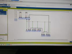 Computer screen showing a CAN/MOST wiring diagram for an Audi, with modules labeled A25di and A61