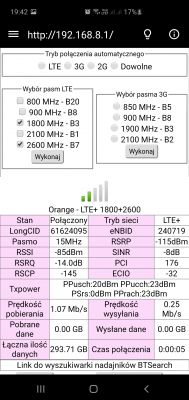 Huawei B818 + CyberTech antena zewnętrzna: Słaby sygnał na pasmach B3 i B1 - Orange
