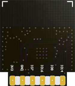 Module with Pin Headers and Signal Labels Module with pin headers labeled 3V3, GND, IO7, IO16, IO8, IO14.