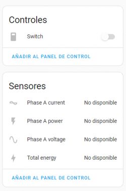 Control panel with a switch and unavailable sensor data.