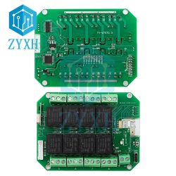 Printed circuit board of an 8-channel smart Tuya switch, front and back view.