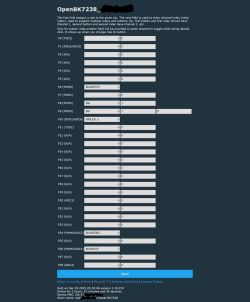 OpenBK7238 device pin configuration with assigned roles and channel numbers