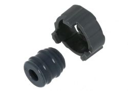 Two aerator parts: a gasket and a plastic cap.