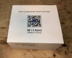 Avatto N-TS10-W1 Switch Packaging White packaging of the Avatto N-TS10-W1 light switch with QR code, certifications, and Made in China text.
