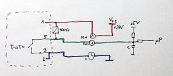 Ręcznie rysowany schemat elektryczny układu z fotokomórką i mikrokontrolerem