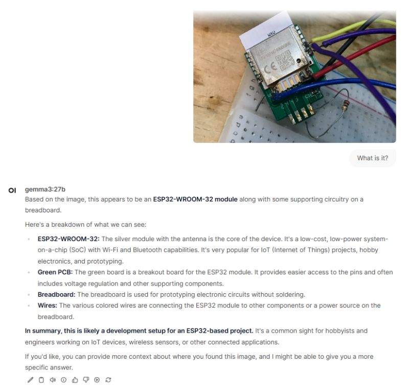 Development Setup with ESP32-WROOM-32 Module ESP32-WROOM-32 module connected to a breadboard.