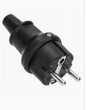 Black grounded plug on a white-gray background.