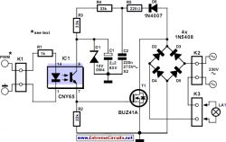 Electronic circuit diagram of a dimmer with a MOSFET.