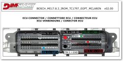 ECU connector with labeled pins for power, ground, CAN, and GPT functions.
