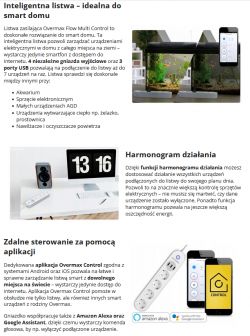 Overmax Flow Multi Control Smart Power Strip for Smart Home Overmax Flow Multi Control smart power strip with smart home features in informational images.