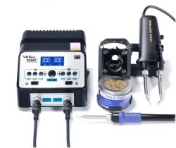 YIHUA 938BD+ soldering station with SMD tweezers and accessories.