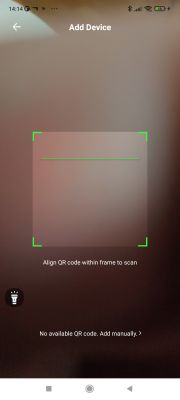 Mobile app screen showing eWeLink's Add Device feature with QR code scanner frame.