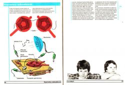 Ilustracja przedstawiająca schemat budowy najprostszego radioodbiornika oraz zdjęcie dwóch dzieci.
