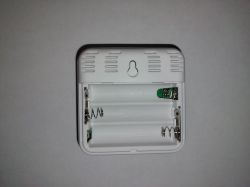 Back panel of TH08B sensor with open battery compartment