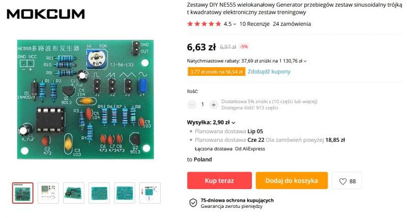 Mini generator warsztatowy, prostokąt, piła, trójkąt, sinus na NE555 Mini generator warsztatowy, prostokąt, piła, trójkąt, sinus na NE555