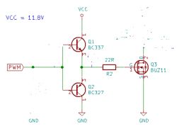 Ultrasonic PWM with soft start for speed control of a DC motor.