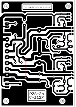 Układ ścieżek płytki PCB dla nowego bloku zasilania PZS-3, wersja C-1127.