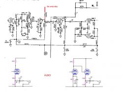 Schemat elektryczny z obwodami lampowymi i komponentami