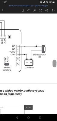Schemat połączenia elektrozamka z wideodomofonem Vidos.