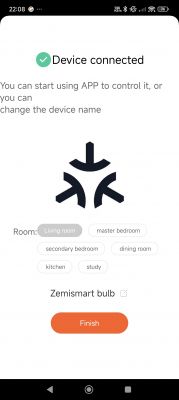 Mobile app screen showing a connected device.