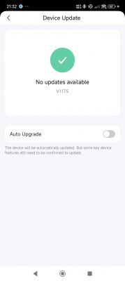 Device Update Screen Device update screen showing no updates available, version V1.17.5.