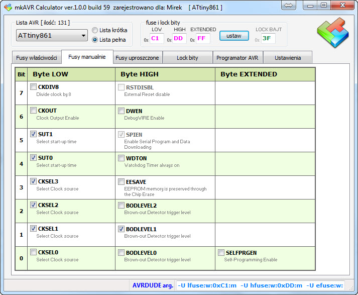 Attiny861A - Programowanie układu z użyciem programatora USB-ASP
