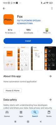 Screenshot from Google Play showing the Fox home automation control app.
