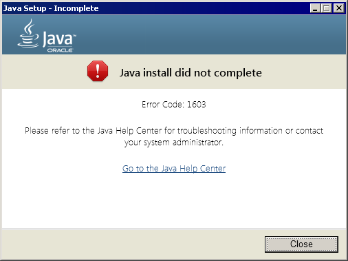java install error 1603 windows 7 x64