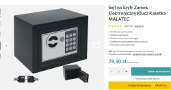 Czarny sejf elektroniczny Malatec z zamkiem szyfrowym i kluczem, widoczny na zdjęciu produktowym wraz z dwoma kluczami serwisowymi.